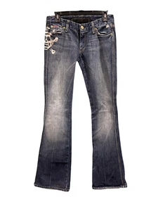 Womens 7 For All Mankind Boot Cut Size 27x33 Side Skull Distressed Factory Faded - Picture 1 of 12