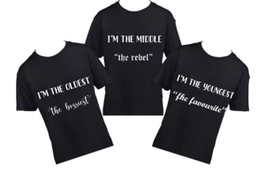 Personalised Childrens Siblings Cotton T-Shirt custom wording - Picture 1 of 1