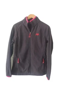 New Balance Fleece Jacket Womens M Gray Pink Zipup Pockets L/S Embroidered Logo - Picture 1 of 8
