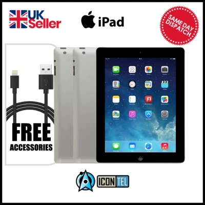 Apple iPad 4 4th Gen 16GB 32GB 64GB Black White Wi-Fi + 4G Tablet + CHARGR Lead - Image 1 of 2
