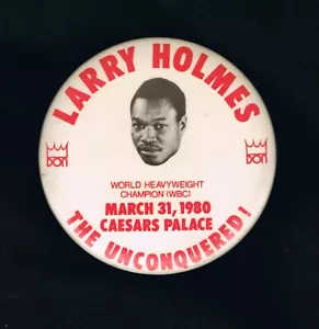 RARE 1980 WORLD CHAMPIONSHIP LARRY HOLMES vs LEROY JONES pinback button boxing - Foto 1 di 1