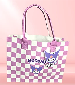 Kuromi Checkered Felt Textured Tote Bag Purple & White Large Handbag Women Girls - Picture 1 of 10