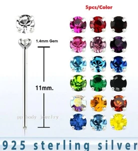5pcs. 22G 1.4mm CZ Prong Set .925 Sterling Silver Straight Nose Stud Ring - Picture 1 of 1