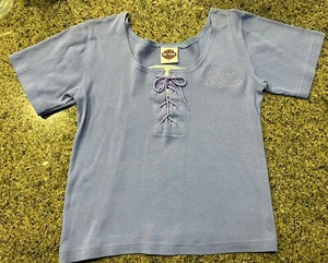 Women Harley Davidson Shirt L HD Boise Idaho ID Tie Lace Up Purpl USA Scoop Neck - Picture 1 of 14