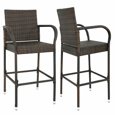 Furniture Chair Outdoor 2PCS Rattan Wicker Bar Stool Backyard Patio Home Garden - Image 1 of 4