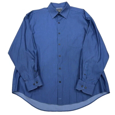 Camisa con botones Johnston & Murphy Easty Care 2XL azul algodón trabajo para hombre Foto 1 de 4