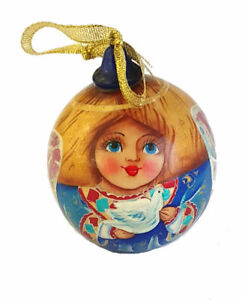Boule de Noel en bois peint-Ange bleu - Décoration de Noël- Peinte par Vasilieva