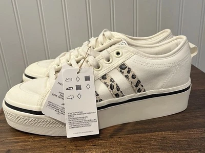 Adidas Nizza Plataforma Mujer Zapatos Nuevos 8.5 Blanco Con Rayas Leopardo Foto 1 de 4