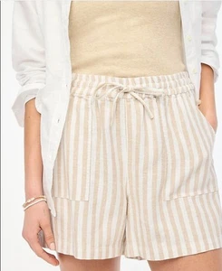 J. CREW STRIPED LINEN BLEND DRAWSTRING SHORT IN TAN WHITE M SU24 BY444 - Picture 1 of 6