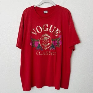 T-shirt vintage taglia grande L rossa Vogue logo classico girocollo grafica oversize - Foto 1 di 11