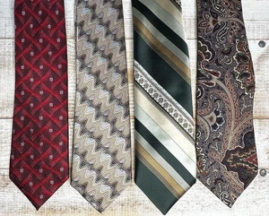Lote De 4 Corbatas Vintage Hombre Varios 56-60” 100% Seda, Poliéster - Imagen 1 de 7