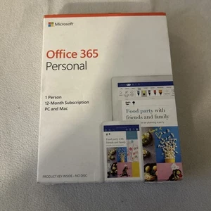 Microsoft Office 365 Personal - 1 Year Box Product Key Card SKU-QQ2-00728 PC MAC - Picture 1 of 4