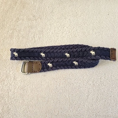 NWOT Vintage Abercrombie & Fitch Blue D Ring Belt, Woven, Leather Accents - Image 1 of 3