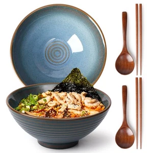 8 Inch Ceramic Ramen Bowl Set of 2 Pho Bowls 40oz Japanese Noodle Udon Soup B... - Picture 1 of 8