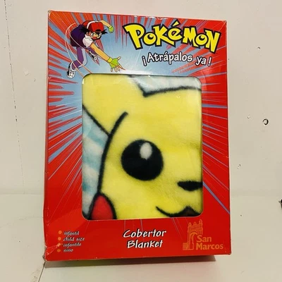 Vtg Pokemon Pikachu Blanket y2k Nintendo San Marcos Mexico Acrylic, NEW IN BOX - Image 1 of 4