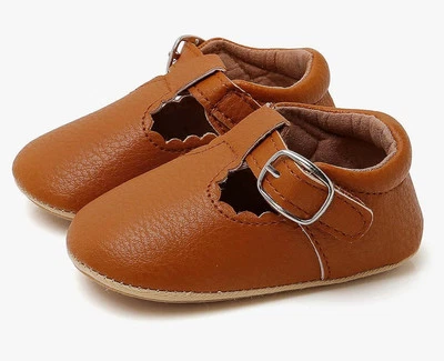 Soft-Sole Baby Mary Jane Baby Tbar Shoes Baby Brown Shoes 6-12 Months New - Image 1 of 4