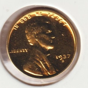 Rare Old Antique 1937 US Lincoln 24k Gold Plated Cent Penny Collection Coin USA - Picture 1 of 2