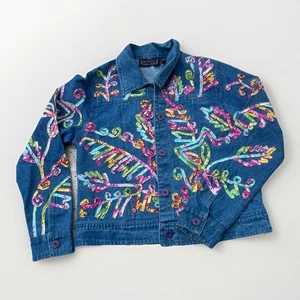 Chaqueta Denim Bordada Floral De Colección Talla M Cottagecore Boho Abuela Arte Para Usar - Imagen 1 de 11