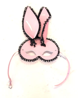 PINK SEXY BUNNY FAUX LEATHER LACE MASK MASQUERADE / HALLOWEEN / COSPLAY COSTUME - Image 1 of 4