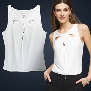 WHBM Tank Top Womens Medium White Knot Pleat Cutout Keyhole Sleeveless Blouse - Picture 1 of 7