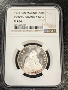 1979 MS66 San Marino Silver 500 Lire NGC KM 97 Victory in Biga 1 Graded Higher! - Picture 1 of 2