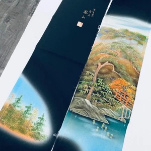 Splendid #Eset 3yd LONG Hand Painted Tomesode Black Silk Kimono Fabric ToF37 - Picture 1 of 8