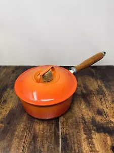 Vintage Casron Gusseisen Japanischer Topf Soßenpfanne Holzgriff Orange Vulkanisch 2L - Bild 1 von 11