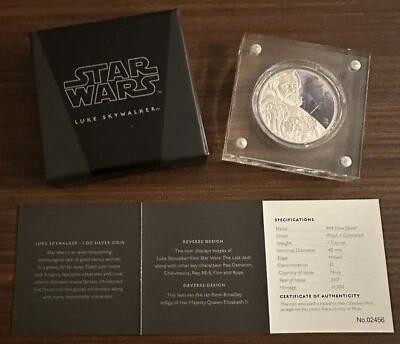 2017 Niue 2$ 1oz Silver Star Wars The Last Jedi LUKE SKYWALKER Colored Proof  - Image 1 of 4