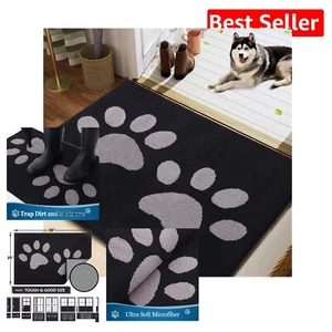 Plush Black & Grey Low-Profile Indoor Dog Mat - Absorbent & Easy Care (40x32) - Picture 1 of 11