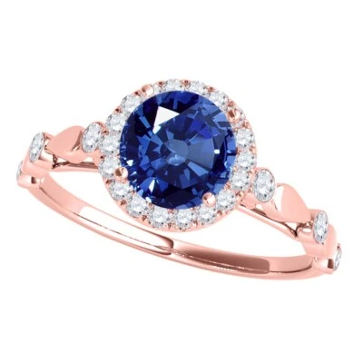 Alianza de compromiso de diamantes y zafiros con halo de 1,20 quilates en oro macizo de 14 k Foto 1 de 4