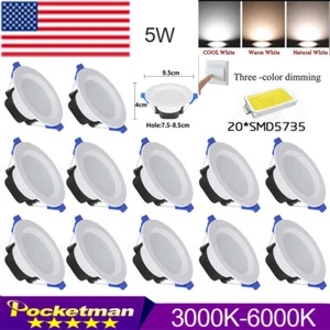 4/20PCS 3-COLOR Dimmable LED Recessed Panel Light Ceiling Light  85-265V - Picture 1 of 8