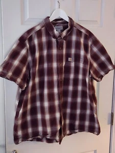 Carhartt Ropa de Trabajo Franela Ladrillo Rojo Hombres Abotonados Hombre’s 2XL Manga Corta - Imagen 1 de 5