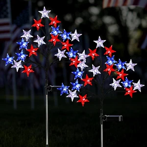 Solar 4Th of July Stake Lights, Red White and Blue Lights Outdoor Decorations, L - Picture 1 of 7