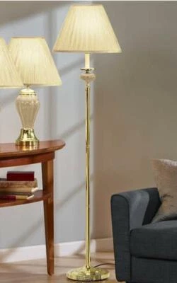 Unbranded-2-Piece Lamp Set Stylish Brass-Finish Metal Bases Beige - Image 1 of 2