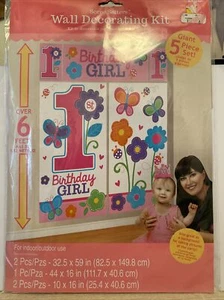 Amscan 1st Birthday Girl Pink Butterfly Decorating Kit Background Over 6ft Tall - Picture 1 of 4