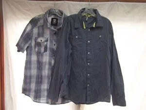 lot 2 shirt L plaid stripe 46in double button chest guide pocket gray navy MINT - Picture 1 of 8