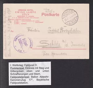AF822) Ballonpost Karte I. Weltkrieg Stpl. Ballon Abwehr Kanonen Zug 17° Bayern - Bild 1 von 2