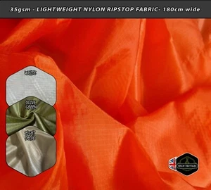 35gsm* - LEICHTES NYLON, FALLSCHIRM, RIPSTOP, STOFF, 1,2,3,5,10,20 m Längen - Bild 1 von 5