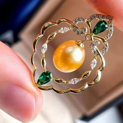 18" Timeless AAA+ Natural Yellew South Sea Pearl Pendant Necklace 14K Gold P - Image 1 of 4