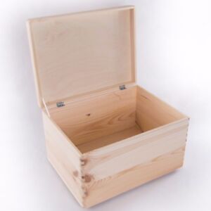 Large Wooden Storage Memory Box With Lid / Pinewood Toy Chest Keepsake Trunk 