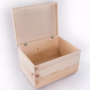 Large Wooden Storage Memory Box With Lid / Pinewood Toy Chest Keepsake Trunk  - Picture 1 of 8