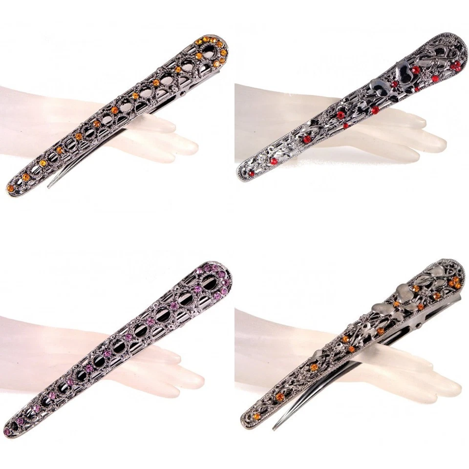 Groß Silber Schick Kristall Schmetterling Pelikan Haarspange Chignon Krokodil - Bild 1 von 1