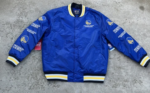 NWT Golden State Warriors MEN'S NBA Ultra Game Satin Bomber Jacket Size XL Cover