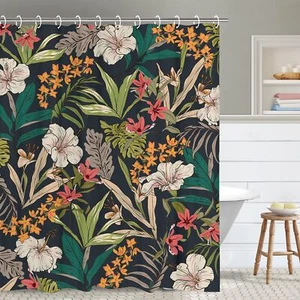 Tropical Shower Curtain Floral Shower Curtain for Bathroom Plant Shower Curta... - Picture 1 of 7