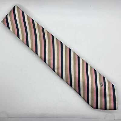 Gucci Logo Tan Peach Striped 100% Silk Tie Made in Italy 3.25”x 57” - Image 1 of 4