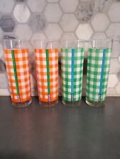 RALPH LAUREN Drinking Glasses Tumblers Gingham Checked Plaid Tall 13 oz Set of 4