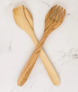 Eddington Italian Olive Wood Salad Server Handcrafted in Europe 2 Piece Set 13 I - Picture 1 of 1