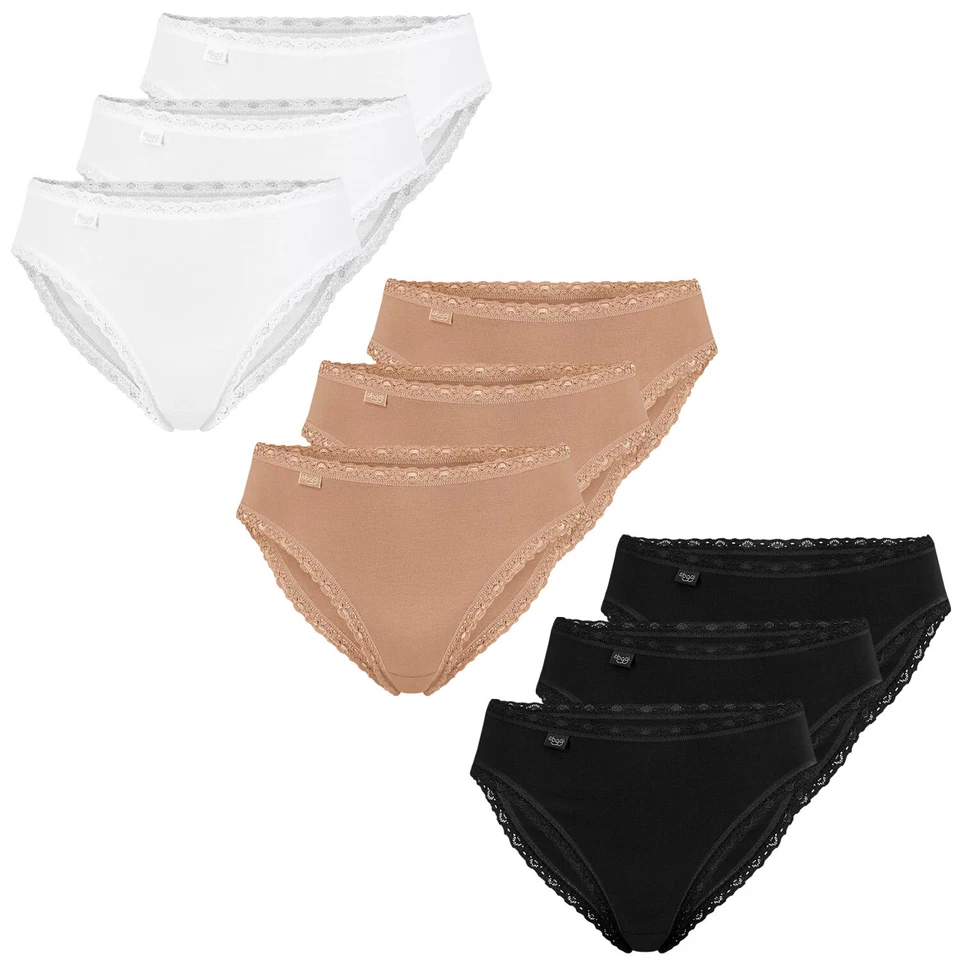 SLOGGI Damen Tai Slips 24/7 Lace Cotton Spitze Baumwoll-Jersey Logo | 3er Pack - Bild 1 von 1