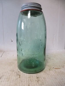 1/2 Gallon Green Mason's Nov 30th 1858 Fruit Jar With Zinc Lid - Picture 1 of 7