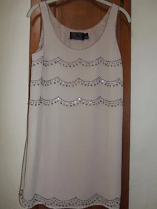 H&M Bonito Vestido de Fiesta Sobre la Rodilla Beige Adornado Sin Mangas - Talla 6 - Imagen 1 de 8
